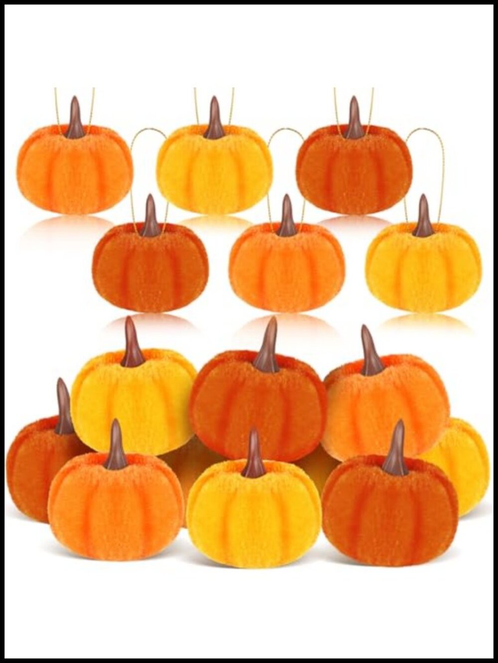 Velvet Pumpkin Hanging Ornaments Set 24 Pc Fall Thanksgiving Decor